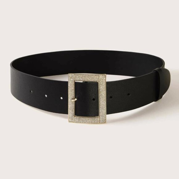Vegan Leather Rhinestone Rectangle Buckle Belt - Picture 2 of 3